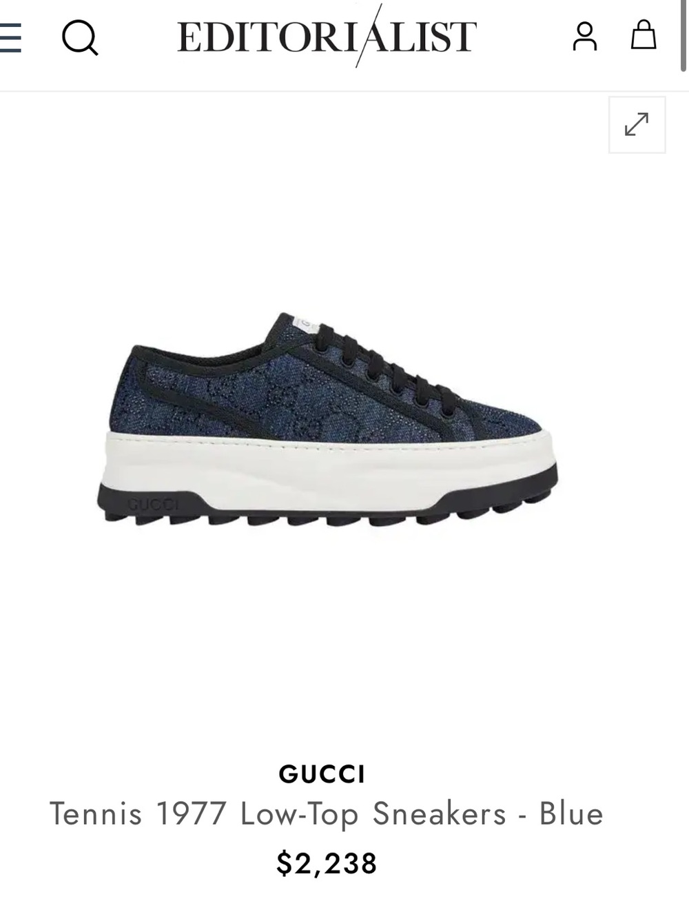 Gucci Tennis 1977 Crystal GG Denim Platform Sneaker NEW